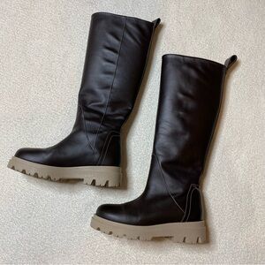Flattered Luna Lug Sole Knee High Leather Rain Boots size 37